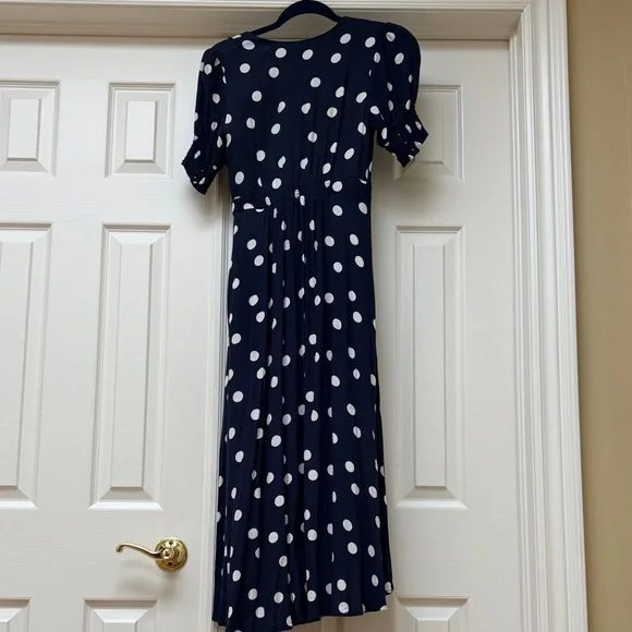Anthropologie Navy and White Polka Dot Midi Dress - Picture 6 of 13